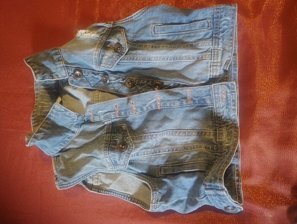 Highway Jeans Vest Womens Denim Cropped Distressed Button Front Sleeveless Blue